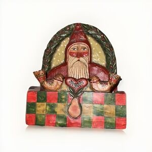 P Schifferl MIDWEST Folk Art SANTA Birds CHRISTMAS Card Holder Box 10"